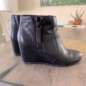 Clarks black wedge booties